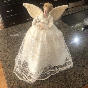18" Angel Tree Topper. Lace And Bead Embroidery,Tags Still On Bottom
